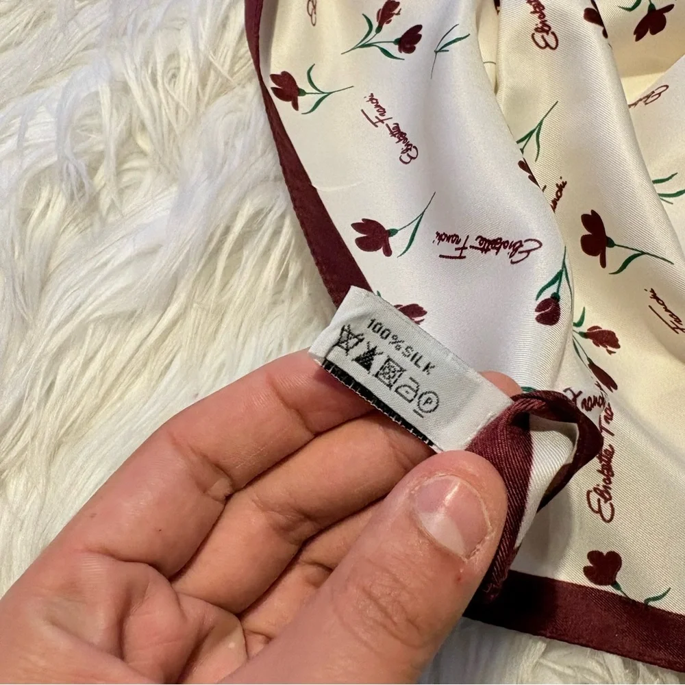 Elisabetta Franchi floral print elegant Burgundy silky scarf 35x35 ‼️LAST ONE